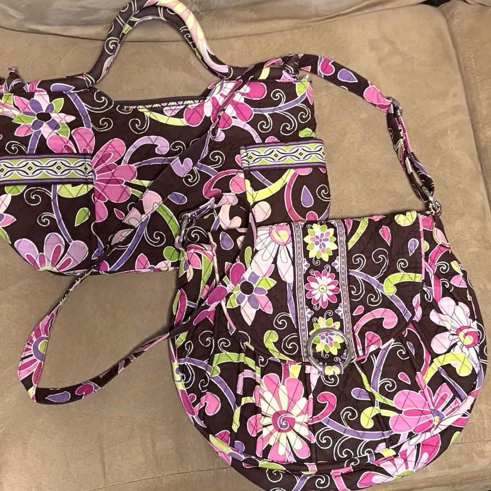 Vera Bradley Shoulder Bag & Crossbody Purse Set – Retired “Purple Punch” Pattern